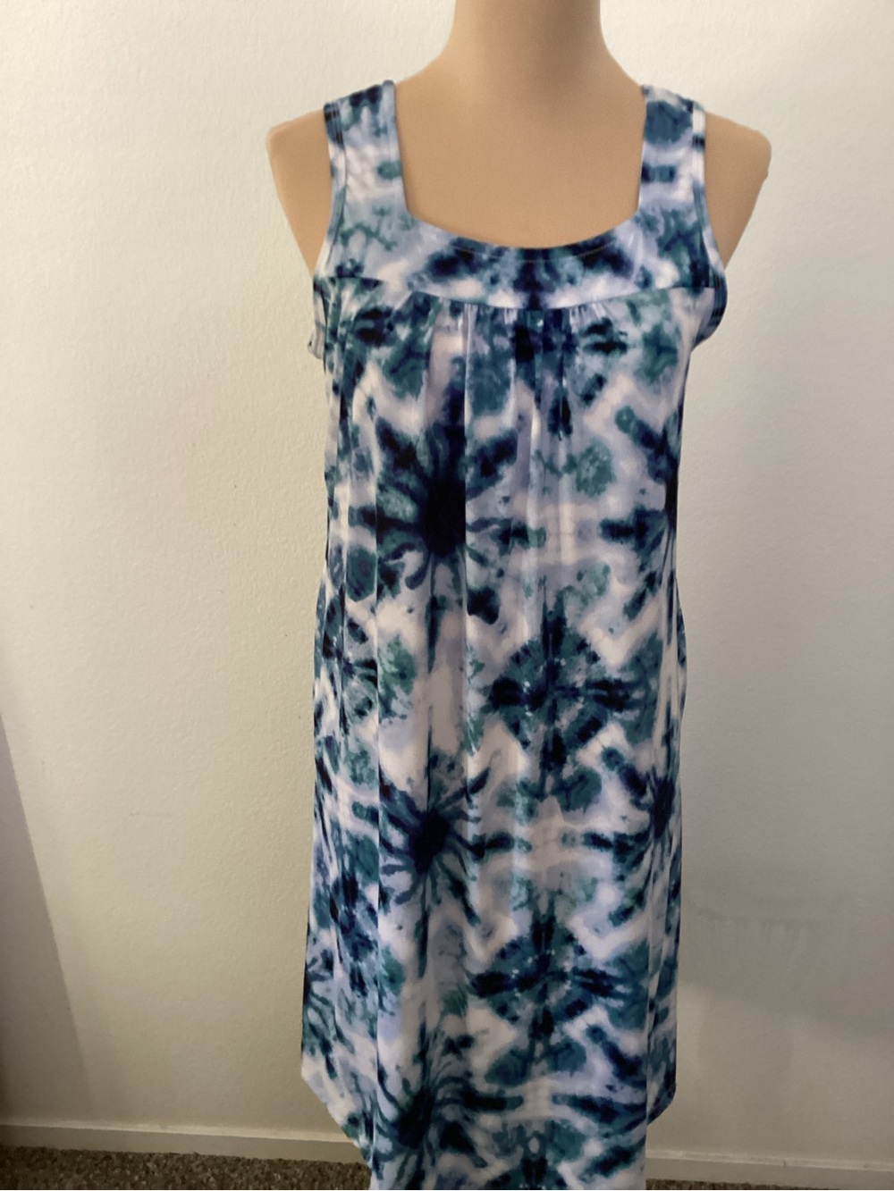 Sleeveless Blue & White Tie-Dye Maxi Dress
